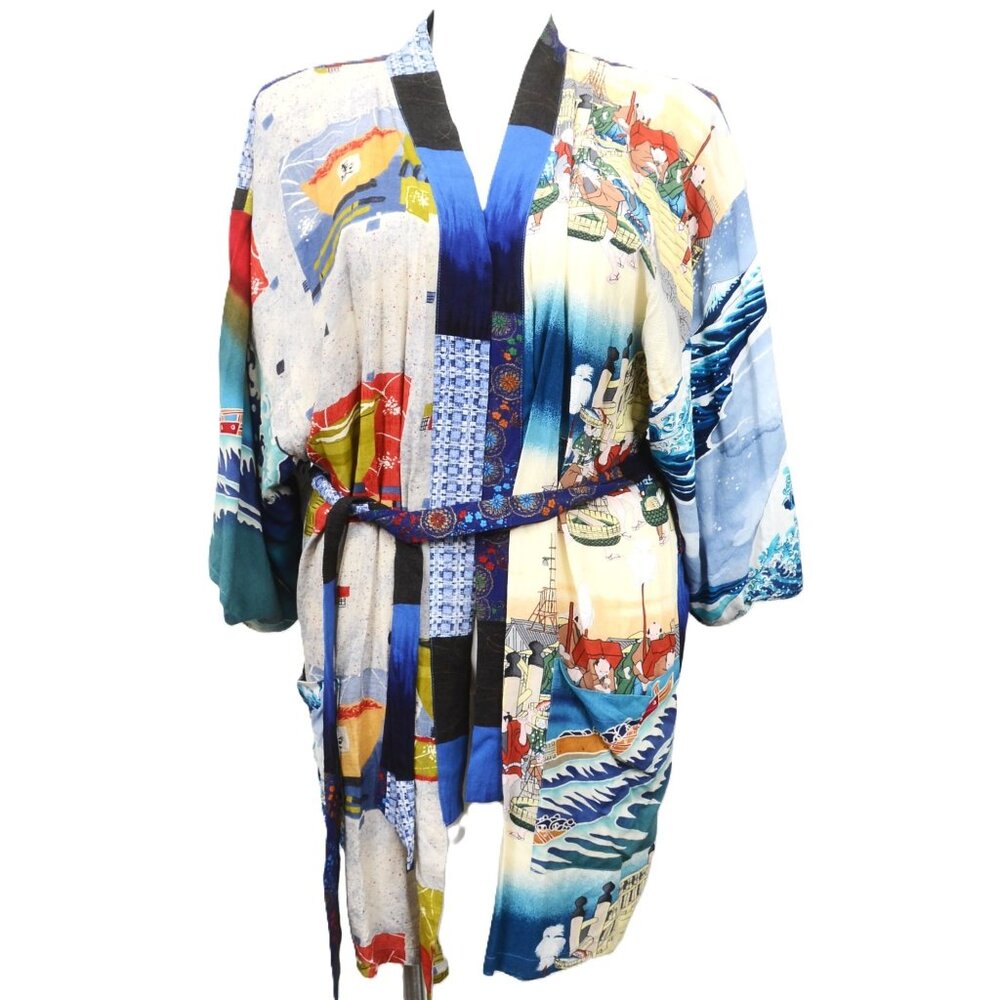Jams World Women LG Wearable Art Asian Short Kimono Robe Coverup Beach Top Shirt